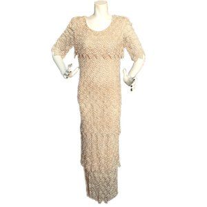 Volante Textured Tiered Vintage Doily Mandela Formal Gown New with Tags Size 8